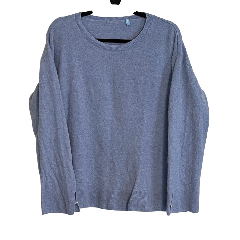 Draper James Blue 100% Cashmere Crewneck Sweater Magnolia Button Cuff